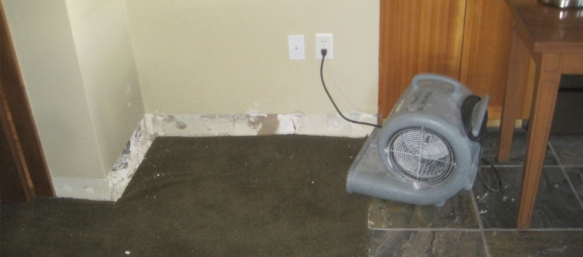 Drying a flooded floor - Salt Lake City Utah flood damage restoration and repair services